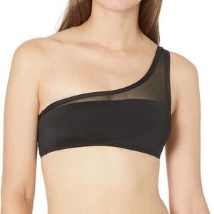 La Blanca Womens Black Mesh-Merizing One Shoulder Bikini Swimsuit Top Size 8